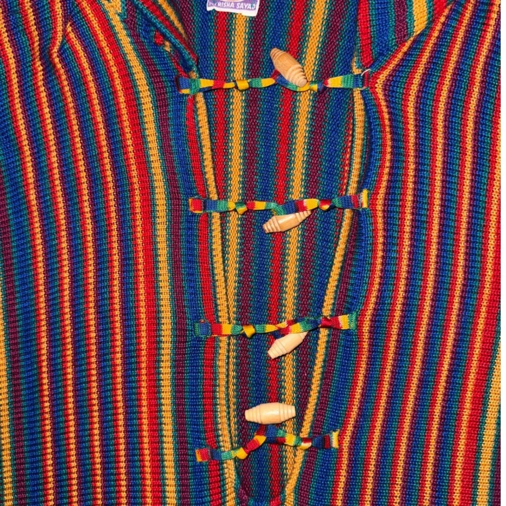 Vintage 70s wool blend Offspring by Trisha Sayad Vintage Striped Hooded kaftan - Picture 5 of 5